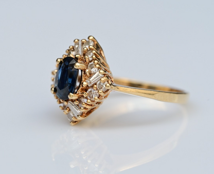 Gorgeous 14K Gold Ring with Natural Sapphire Center & Halo of Diamonds IGI Cert1