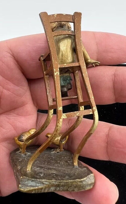 Unique Antique Austrian Vienna Bergmann Bronze Figure of Toddler & Baby Chicks3