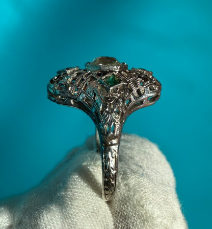 Wonderful Antique Art Deco Period 14k - 18k White Gold Ring W/ Glass Diamond4