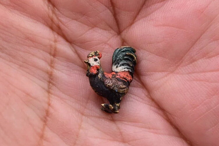 Very Tiny Antique Austrian Vienna Cold Painted Bronze Figure of Miniature Roost3
