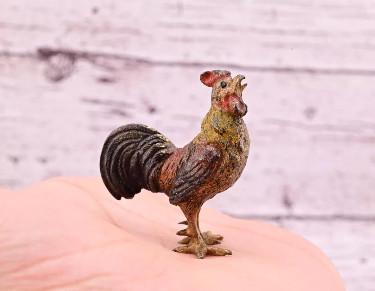 Gorgeous Antique Austrian Vienna Cold Painted Bronze Figure of Roost2