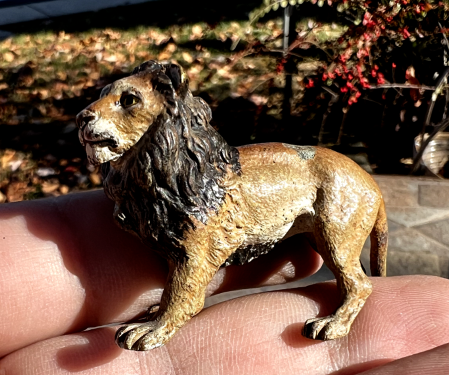 Antique Austrian Vienna Cold Painted Bronze Figure of Standing Lion6