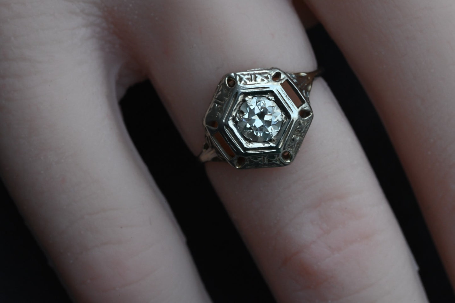 Gorgeous Antique Art Deco Period 14K White Gold Ring with .30 ct Natural Diamond3