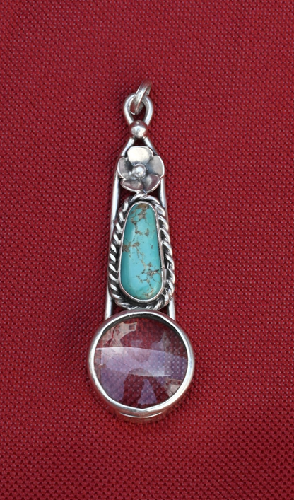 Signed MS Sterling Silver Southwest Jewelers Loupe W/ Turquoise & Flower0