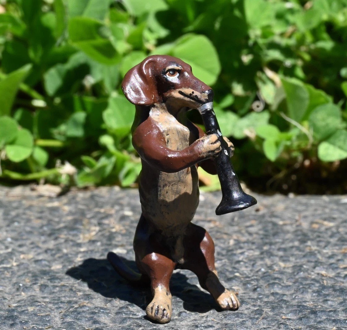 Original Vintage Austrian Vienna Cold Painted Bronze Dachshund Playing Clarinet4