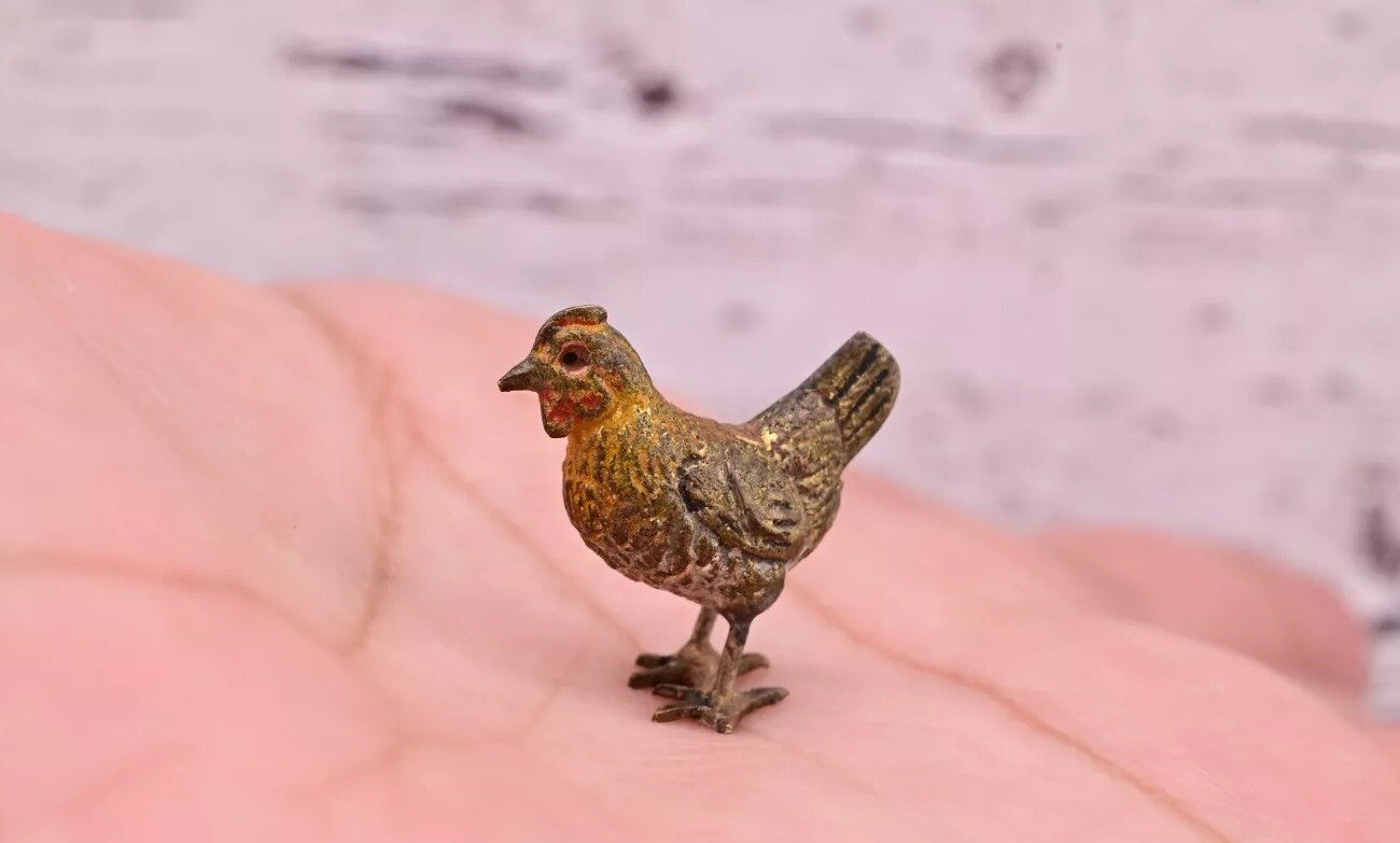 Detailed Antique Austrian Vienna Cold Painted Bronze Figure of Miniature Chicken0