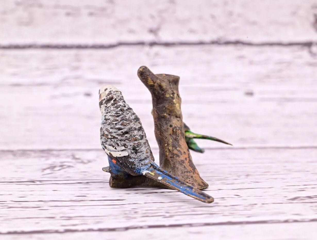 Attractive Antique Austrian Vienna Cold Painted Bronze Figure of Parakeet Family7