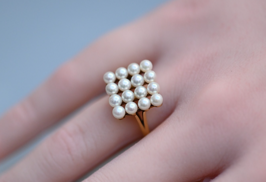 Stunning Akoya Pearls Cluster Ring 14k YG by World Renowned Designer MIKIMOTO0
