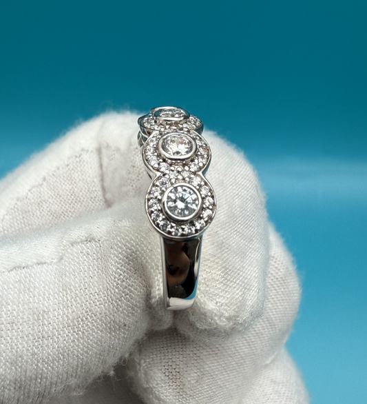 Vintage Marked Ritani Solid Sterling Silver 925 CZ Halo Tapered Band Ring1