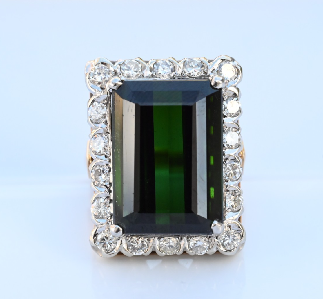 GIA Certified Yellowish Green Tourmaline & Diamond Ring in 14K Gold5