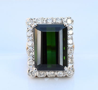 GIA Certified Yellowish Green Tourmaline & Diamond Ring in 14K Gold5