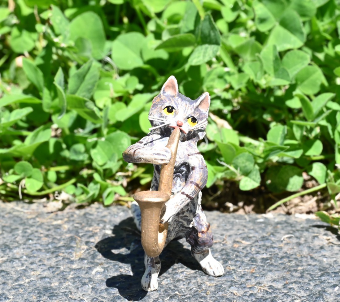 Fritz Bergmann  Austrian Vienna Cold  Painted Bronze Musical Cat with Saxophone1