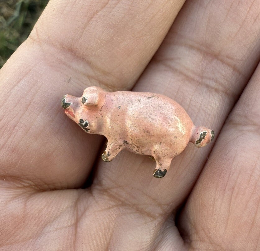 Miniature Antique Austrian Vienna Cold Painted Bronze Figure of Pink Pig2