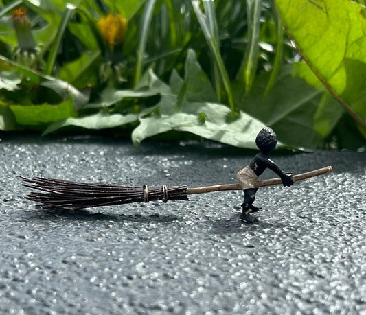 Unique Austrian Vienna Cold Painted Bronze Figure of Black Boy on Broomstick1