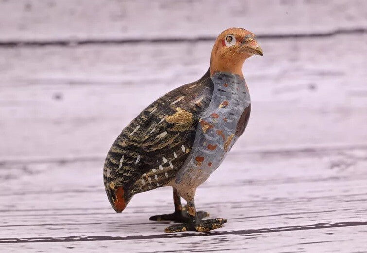 Cute Tiny Antique Austrian Vienna Cold Painted Bronze Figure of Game Bird1