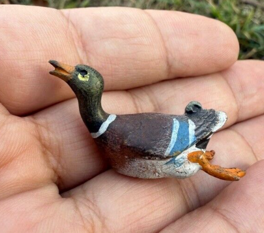 Antique Austrian Vienna Cold Painted Bronze Figure of Cute Mallard Duck Swimming0