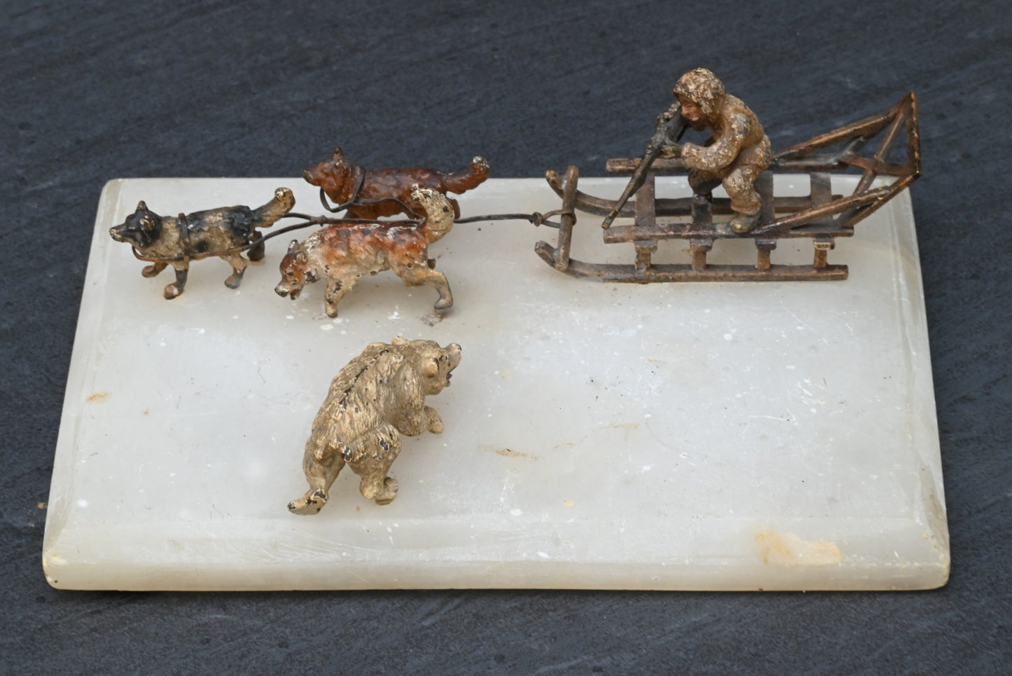 Trilling Antique 1900s Austrian Vienna Cold Painted Bronze Hunter  & Polar Bear0