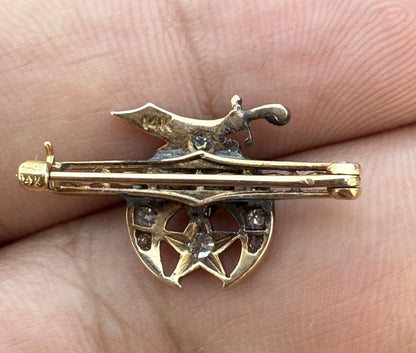 High Quality Antique 1900s Mason Masonic Egyptian Pharaoh 14k & Diamond Brooch5