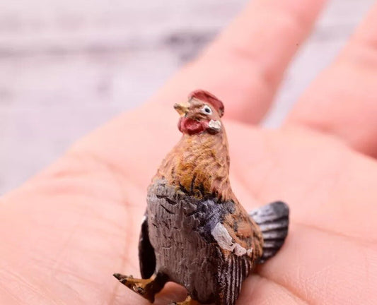 Rare Antique Austrian Vienna Cold Painted Bronze Figure of Super Tiny Brown Hen0