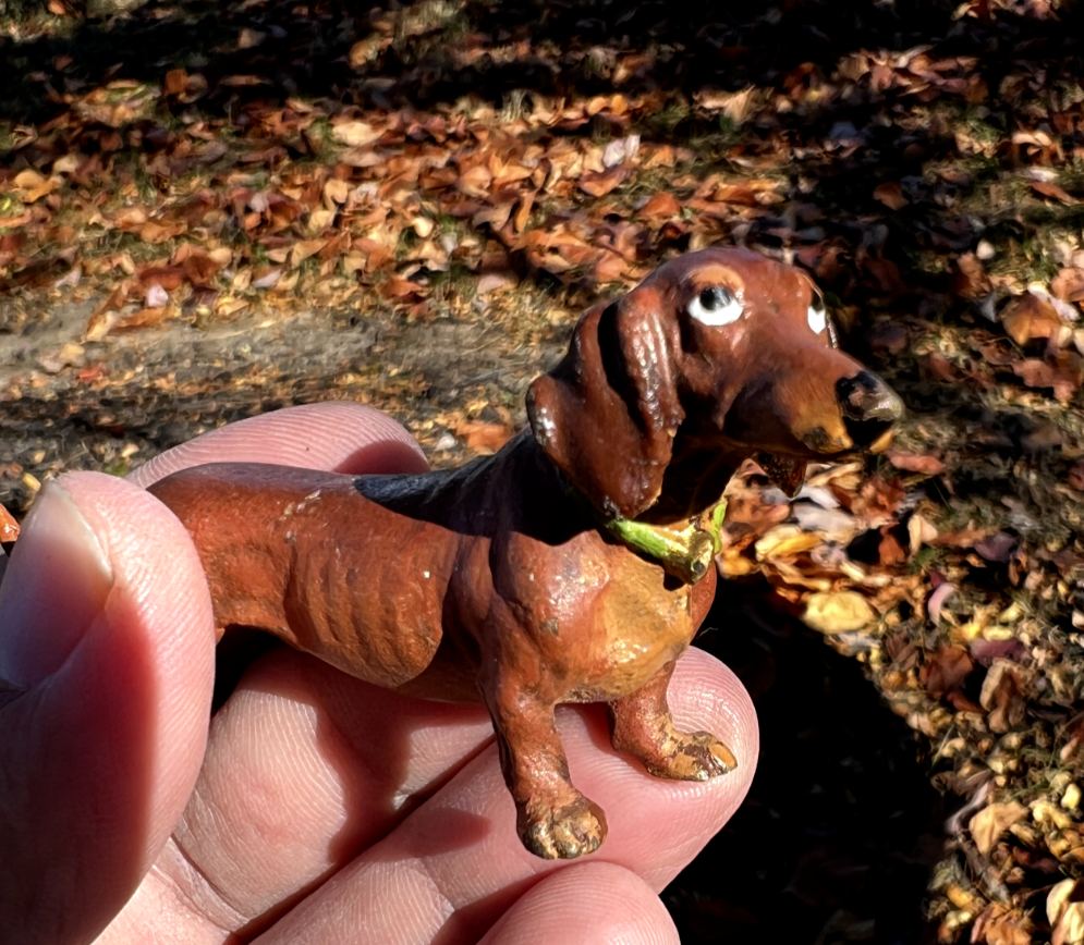 Gorgeous Antique Austrian Vienna Cold Painted Bronze Figure of  Dachshund Dog9