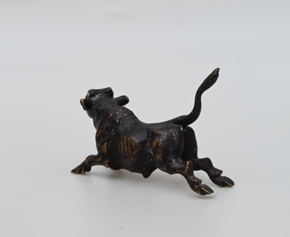 Original Antique Austrian Vienna Cold Painted Bronze Figure Running Black Bull4
