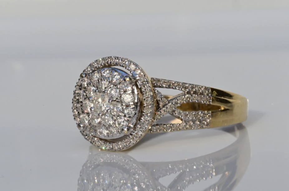 14k Yellow & White Gold Cluster Diamond Ring 1 Cttw IGI Certified2