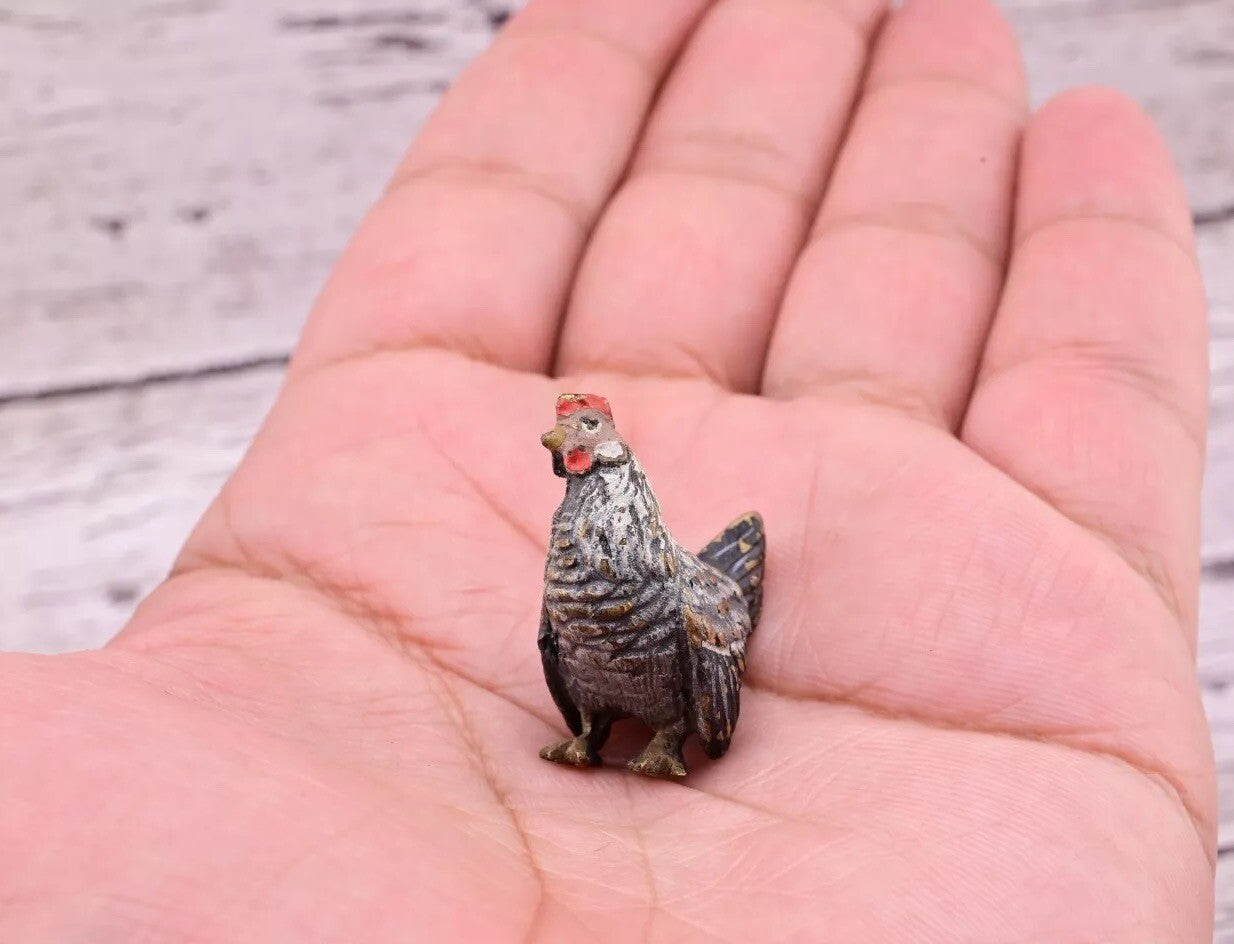 Awesome Antique Austrian Vienna Cold Painted Bronze Figure of Cute Small Chicken2