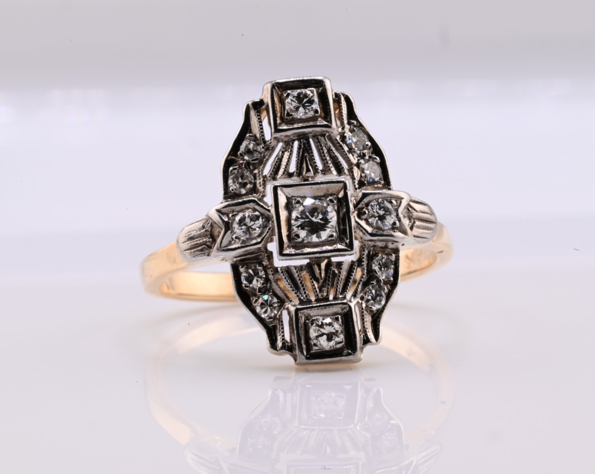 Gorgeous Early Vintage or Antique 14K Yellow & White Gold Diamond Ring IGI Cert.4