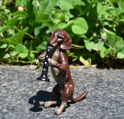 Original Vintage Austrian Vienna Cold Painted Bronze Dachshund Playing Clarinet5
