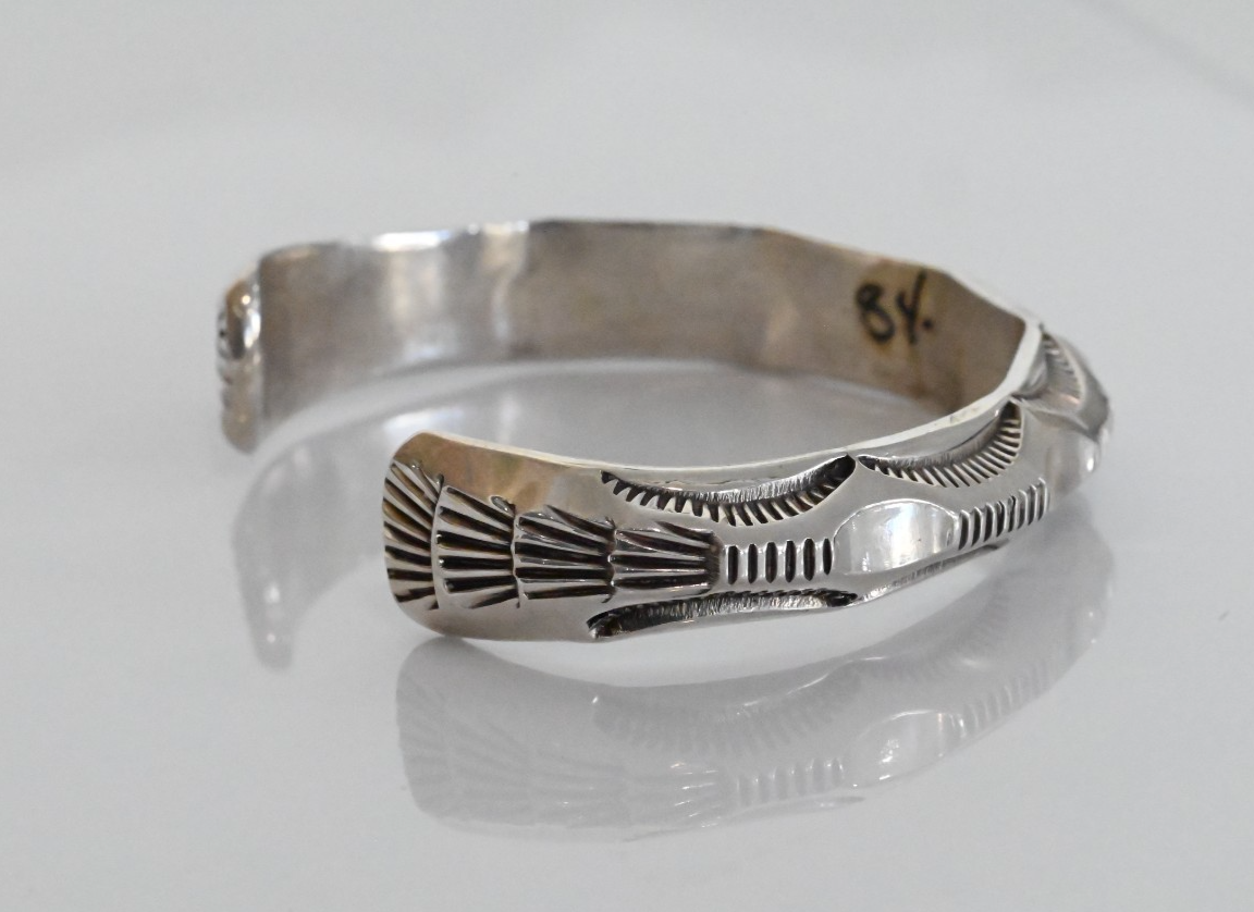Vintage Native American Sterling Silver Cuff Bracelet with Sunrise Design Edge6
