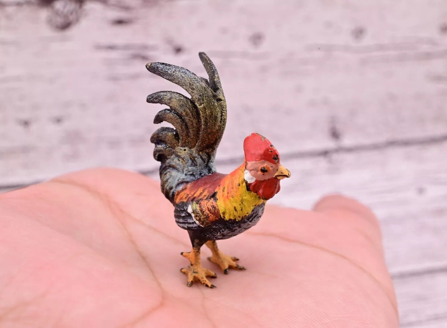 Early Antique Austrian Vienna Cold Painted Bronze Figure of Miniature Rooster11