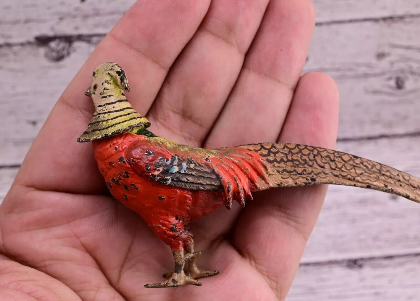 1900s Detailed Antique Austrian Vienna Cold Painted Bronze of Gold Pheasant11