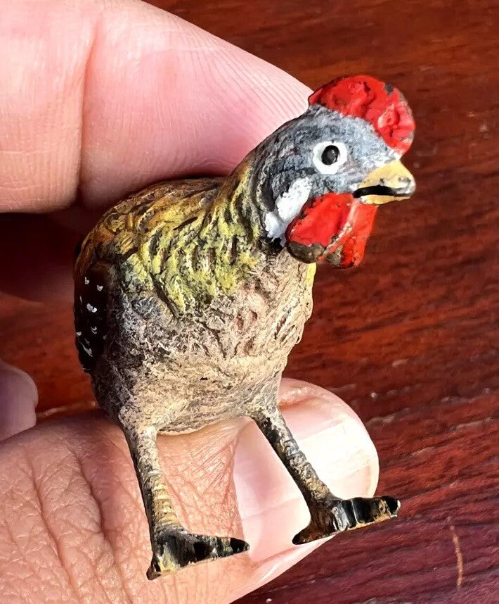 Small Antique Austrian Vienna Cold Painted Bronze Figure of Chicken7