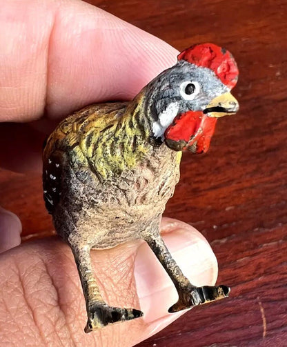 Small Antique Austrian Vienna Cold Painted Bronze Figure of Chicken7
