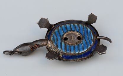 Chinese Export Sterling Silver Enamel Articulated Turtle Necklace Pendant4