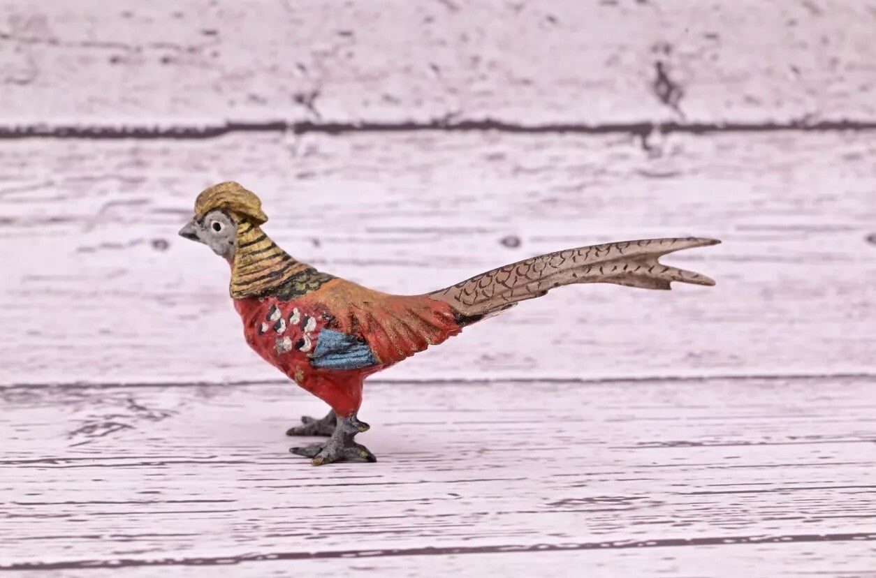 Antique Austrian Vienna Cold Painted Bronze Figure of Miniature Golden Pheasant1