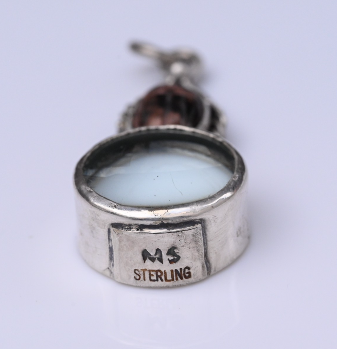 Signed MS Sterling Silver Southwest Jewelers Loupe W/ Stone Scarab Beetle3
