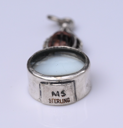 Signed MS Sterling Silver Southwest Jewelers Loupe W/ Stone Scarab Beetle3