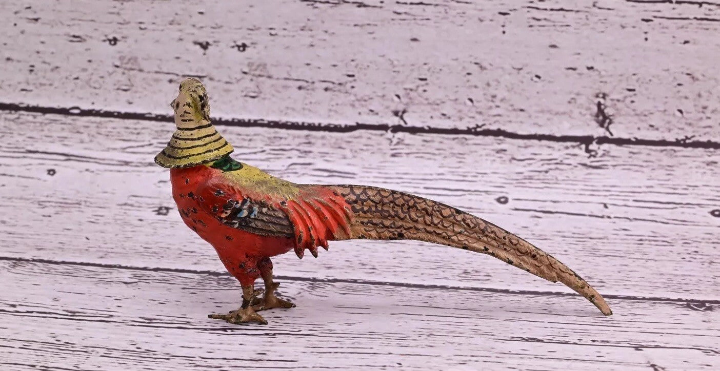 1900s Detailed Antique Austrian Vienna Cold Painted Bronze of Gold Pheasant5