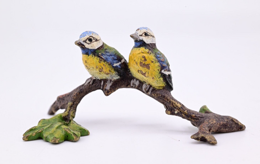 Antique Austrian Vienna Cold Painted Bronze Figure Eurasian Blue Tit Birds0