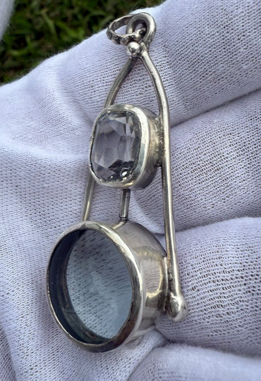 Signed MS Sterling Silver Southwest Jewelers Loupe W/ Clear Gemstone1