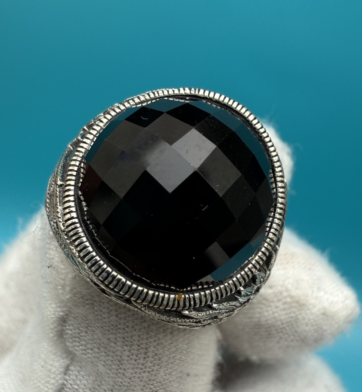 Amazing Designer Scott Kay Sterling Silver Ring w/ Faceted Black Onyx Gemstone3