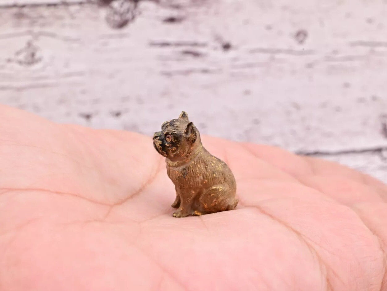 Super Tiny Antique Austrian Vienna Cold Painted Bronze Figure of Detailed Pug1