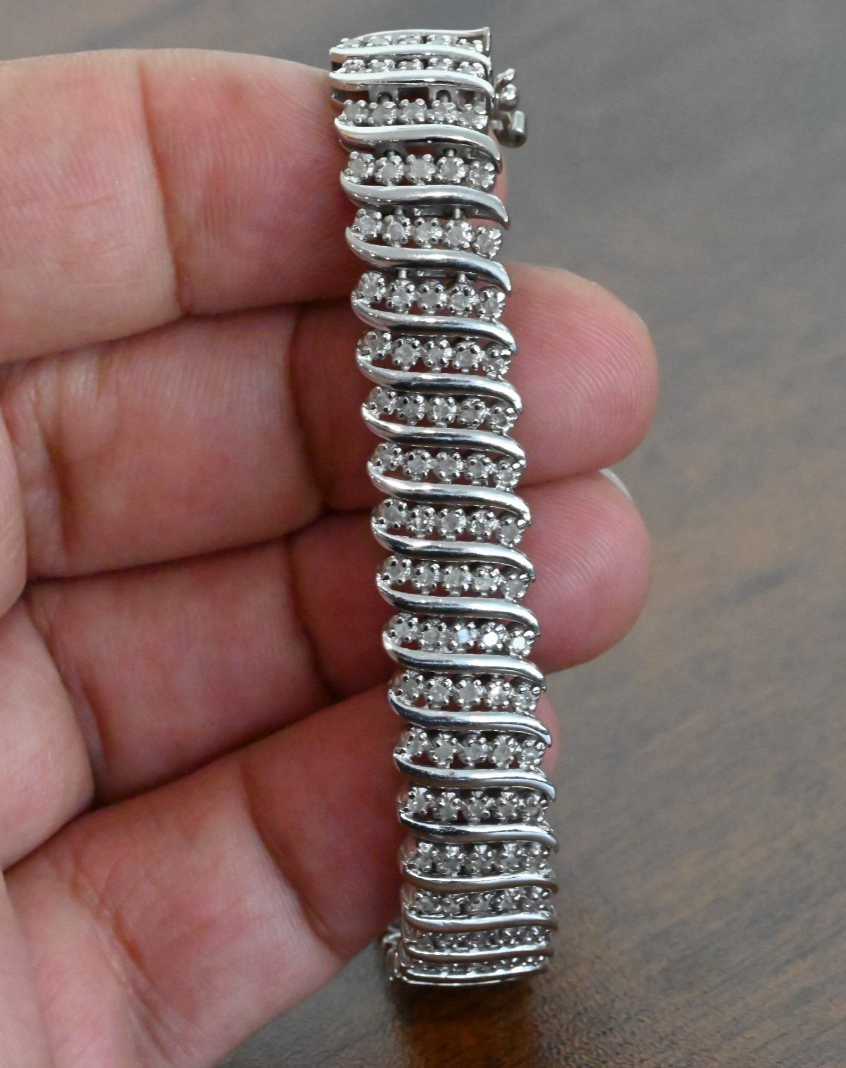 Unique Vintage Sterling Silver Bracelet with 2 CTTW Natural Diamonds3
