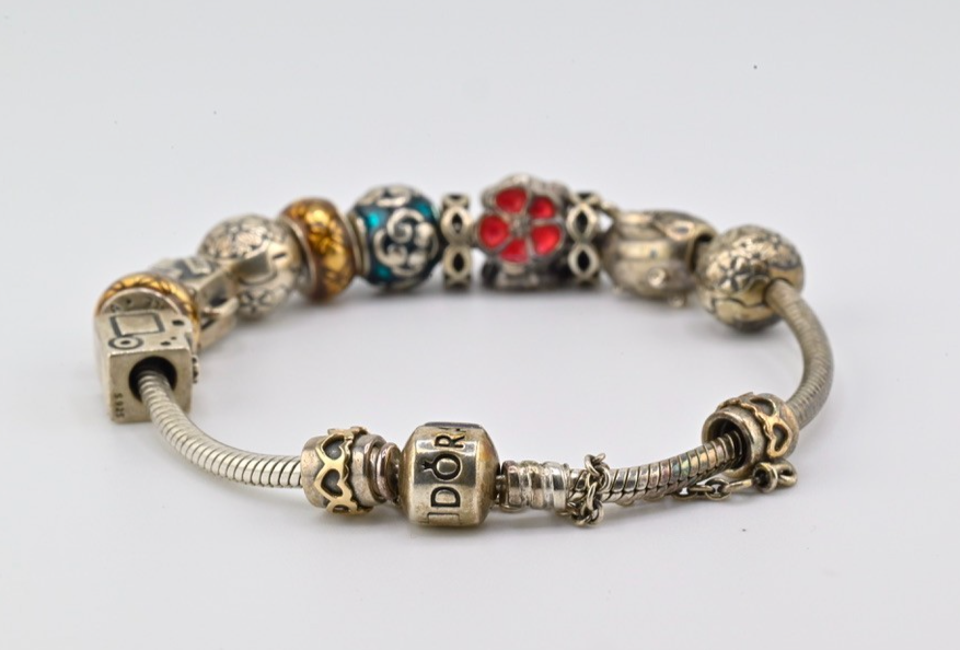 Original Vintage PANDORA Sterling Silver Charm Bracelet4