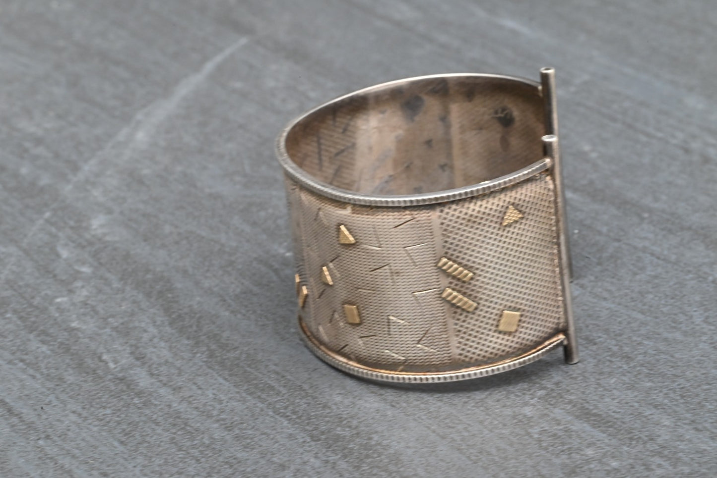 Retro Geometric Design Sterling Silver & 14K Cuff Bracelet by KIMBERLY KEYWORTH1