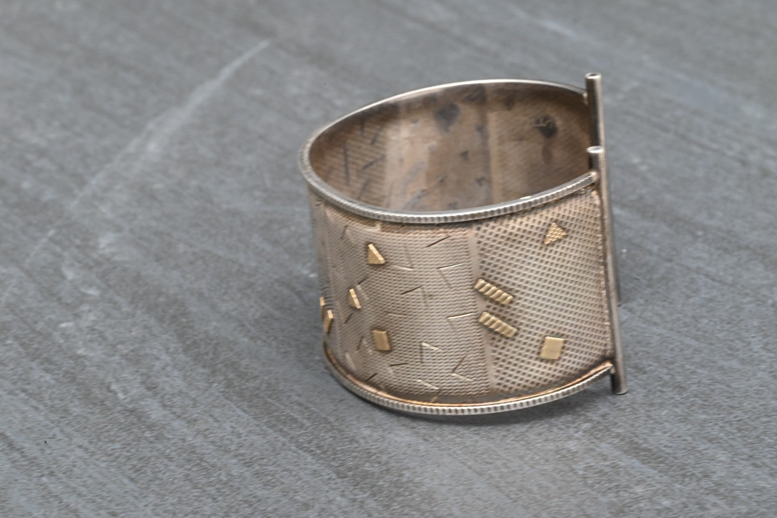 Retro Geometric Design Sterling Silver & 14K Cuff Bracelet by KIMBERLY KEYWORTH1