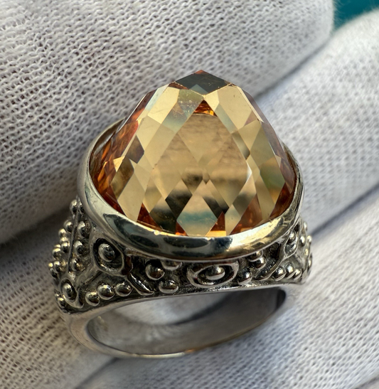 Awesome Mongolian Style Faceted Dome Citrine Sterling Silver Ring1