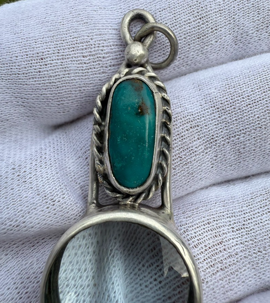 Signed MS Sterling Silver Southwest Jewelers Loupe W/ Turquoise Gem1
