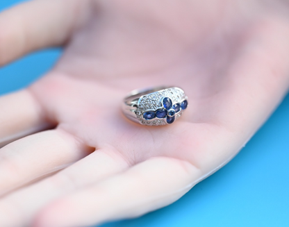 Amazing Vintage 18K White Gold Ring with Natural Blue Sapphires & Diamonds6